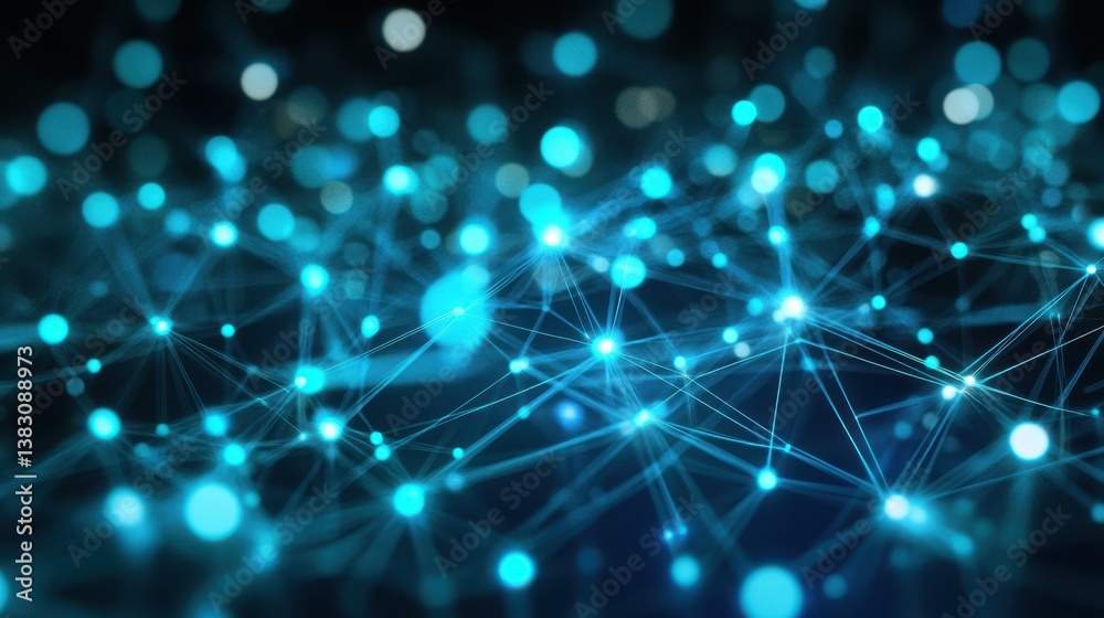 Fototapete A futuristic abstract digital network featuring blue and green connections, visually representing data flow and communication with a dynamic and high-tech design.