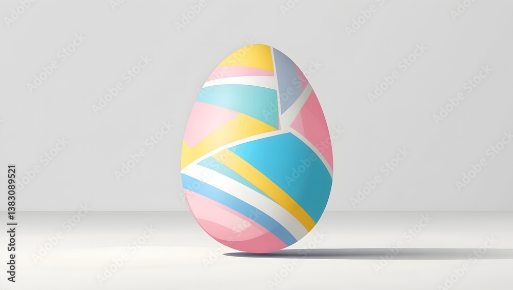 Poster a colorful easter egg standing. the egg is painted with geometric patterns in pastel colors, creatin