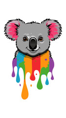 Portrait of Cute Koala with Fluid Colors Dripping - Animal Mammal Wildlife
