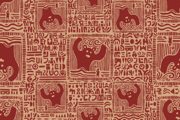 a captivating composition of abstract elements merging intricate patterns and a central figure creating a visually engaging artwork in ancient wall painting concept