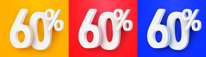 60 percent Off. 3d number 60. Sale banner. Vector illustration.