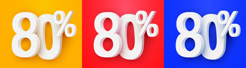 80 percent Off. 3d number 80. Sale banner. Vector illustration.