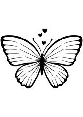 Obraz premium A black and white vector illustration of a butterfly with hearts, perfect for engraving, laser cutting, printing, and creative projects.