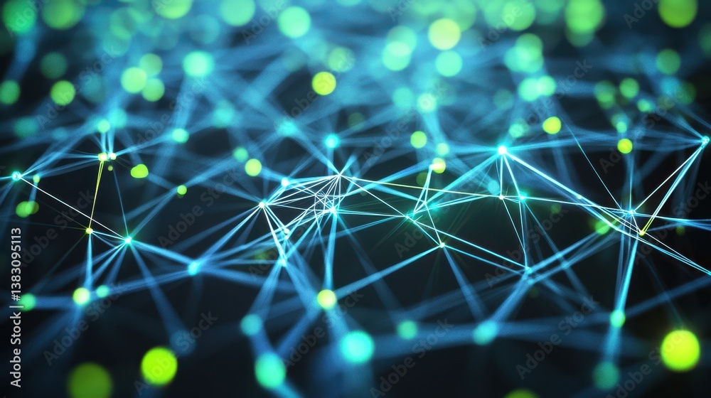 Fototapete a futuristic abstract digital network featuring blue and green connections, visually representing da
