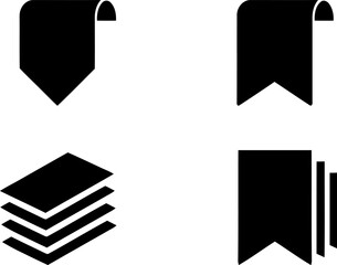 Set of Four Black Bookmark and Stack Icons
Simple Black Save and Layers Symbols
Vector Collection: Bookmark and Stack Glyphs