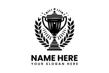 Monochrome Trophy Cup with Laurel Illustration. Minimalist Achievement Art