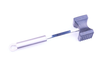 kitchen hammer for beating meat steaks on white background