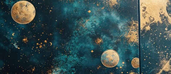 Teal gold cosmic planets canvas art print
