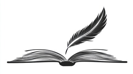 Feather rests on an open book creativity, learning, writing, storytelling tool