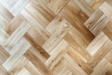Elegant light hardwood herringbone flooring