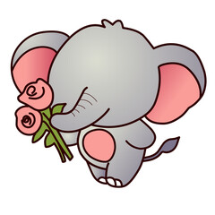 cute elephant holding roses 