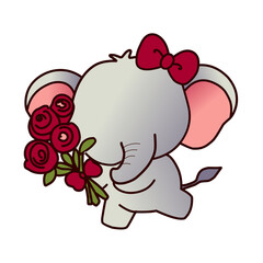 cute elephant with hairpin holding flowers 