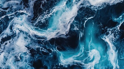 Obraz premium Ocean waves, aerial view, churning water, abstract texture, background for design