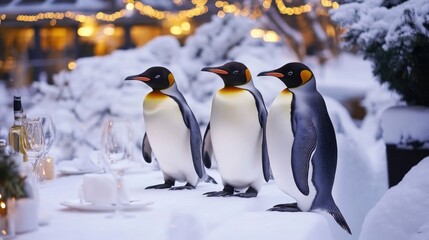 Fototapeta premium Penguins on the snow-covered ground