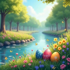 Spring Festival with the atmosphere of nature and enchanting forests with clear rivers and amazing butterflies colors
