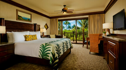 A bedroom with a large bed and a flat screen television
