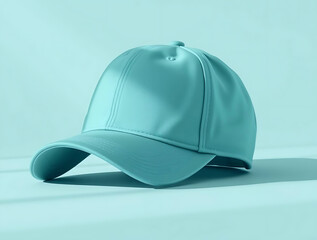 Turquoise Baseball Cap on Matching Turquoise Background with Warm Vibes – Fresh and Stylish Mockup for Apparel Branding