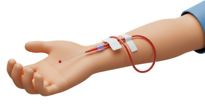 Patient Receiving Blood Sample with Needle and Tube for Medical Testing