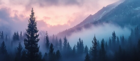 Misty Mountain Forest Sunset
