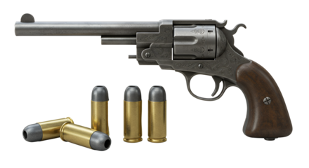 Detailed Vintage Revolver with Bullets on White Background for Creative Projects