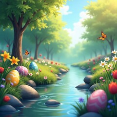 Spring Festival with the atmosphere of nature and enchanting forests with clear rivers and amazing butterflies colors
