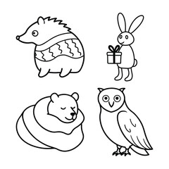 outline christmas animal illustration,