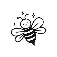 Cute Bee Doodle Simple Line Art Illustration