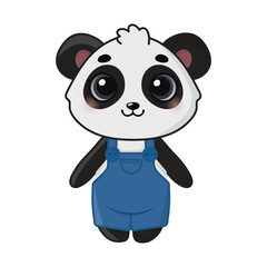Cute happy panda. Cartoon character for greeting card, invitation, stickers. Vector illustration. Isolated on white background