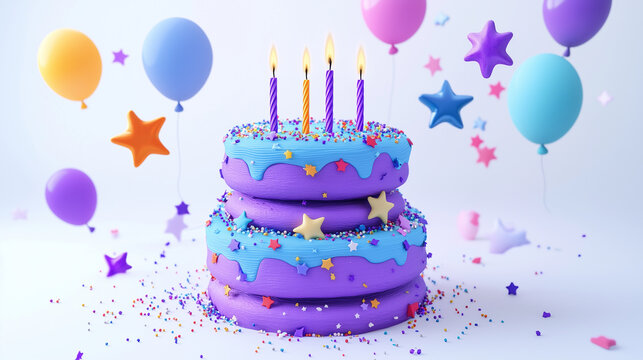 Star shape birthday cake with candles and balloons GPG.