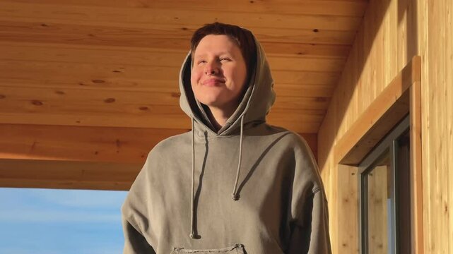 Young woman wearing nose clip anti-snoring device Nasal Strip on Nose . Stop Drug-free, Snoring, Sleeping Apnea Solution. Adhesive Bandage For Better Healthy Breathing. 