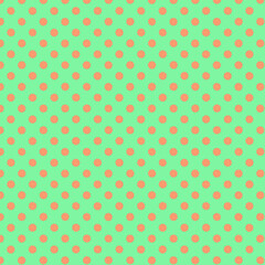 Polka dots design, Green background, seamless repeat red dots pattern, gift wrap paper