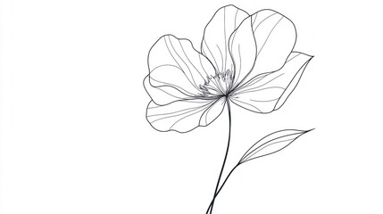 Fototapeta premium Elegant flower line drawing on a plain background, ideal for design element use