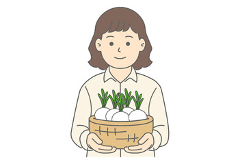 Woman Holding a Basket of Turnips