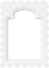 Islamic Background Arabic Mosque Window Frame with Lace Engraving Pattern in White Colors.
