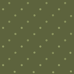 Muted olive green background with small light green polka dots. Natural, calm and minimal pattern ideal for wallpapers, textiles, packaging, eco branding, stationery, and modern graphic designs.