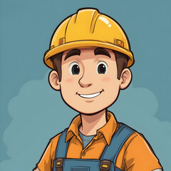 cartoon worker in a construction helmet on the right