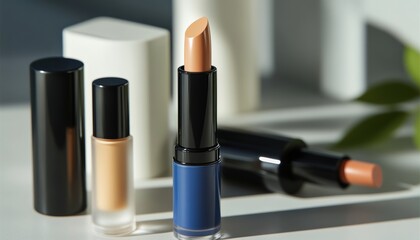 Obraz premium Lip gloss packaging showcase beauty studio product photography clean aesthetic close-up cosmetic innovation