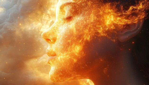 Burning face fiery portrait passionate