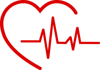 Heartbeat icon. Heart shape with pulse line vector isolated on transparent background. Continuous lines heart beats drawing, Wave pulse. Signs of rhythm, healthy life symbol. Vector illustration.