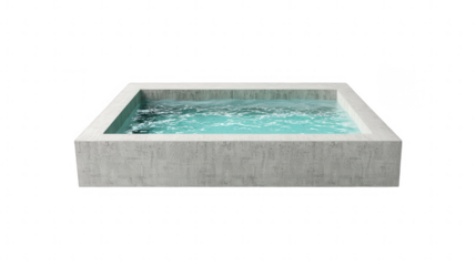 a simple rectangular swimming pool with water inside, on a white background, png