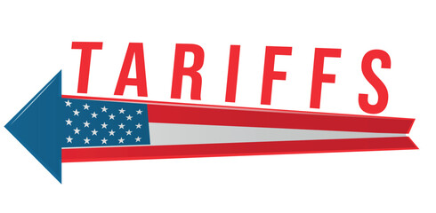US policy concept of increasing import tariffs in 2025, arrow with USA flag. Vector illustration