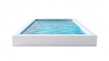 a simple rectangular swimming pool with water inside, on a white background, png