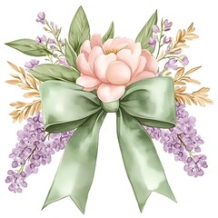 Elegant floral bouquet with a sage green bow