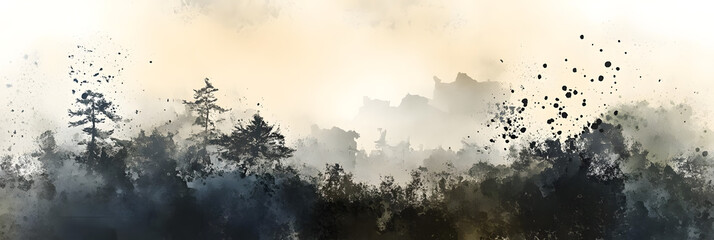 Misty Forest: Trees in Fog, Watercolor Landscape