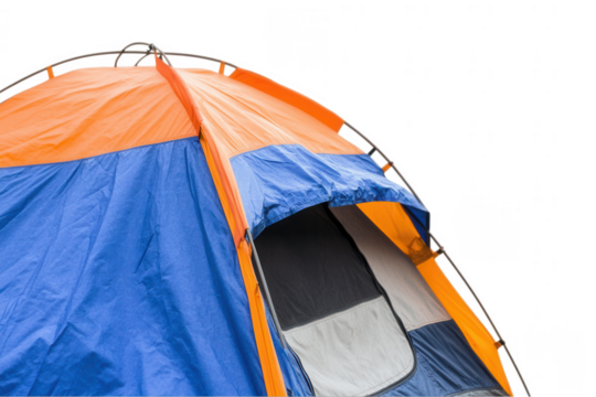 a blue and orange tent isolated on a white background