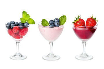 a smoothie with berries in a glass, isolated on a white background, png