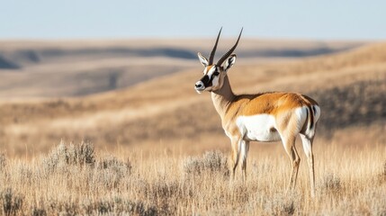 Pronghorn antelope buck in native prairie habitat