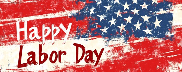 Happy labor day banner with grunge american flag background