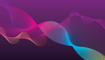 Abstract purple background vector pink with colorful line waves.
