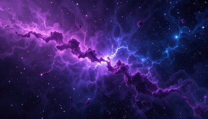 Fototapeta premium Purple and Blue Cosmic Nebula with Glowing Stars